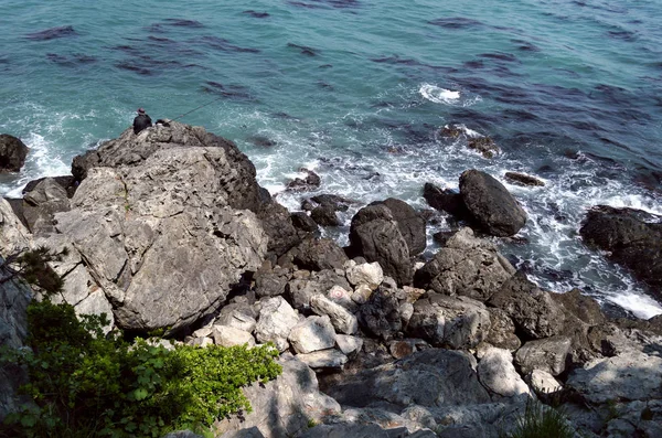 Pescador Las Rocas Del Mar Busan Corea Del Sur — Foto de Stock