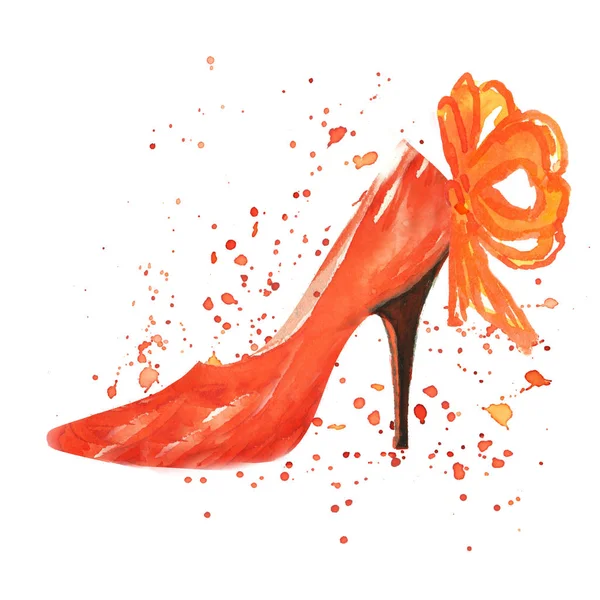 Akvarell Piros Cipő Bow — Stock Fotó