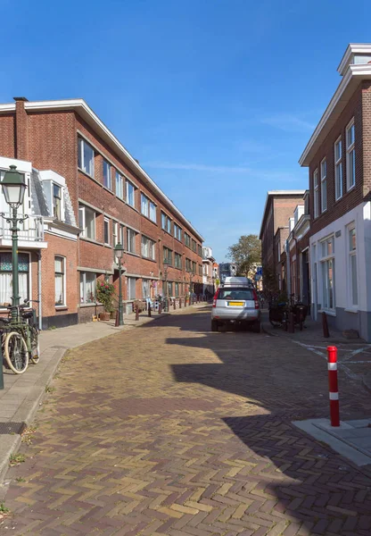 Вид Вузькі Вулиці Гаазі Традиційних Ліхтарями Будинків Цегла — стокове фото