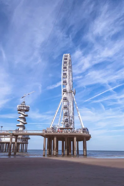 Vue Plage Scheveningen Sur Roue Mer Ferris — Photo