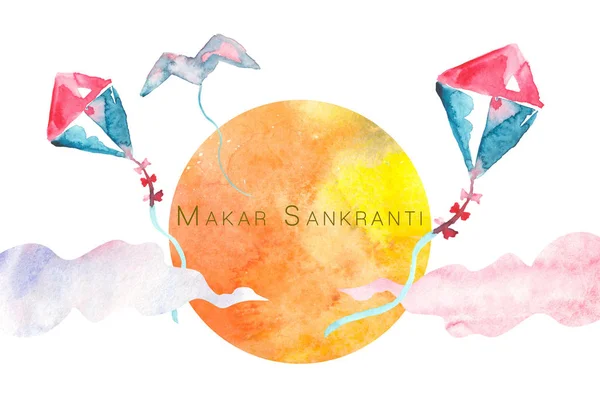 suluboya uçurtma ile güneşin ve bulutların gökyüzünde Makar Sankranti tatil kutlama olarak uçan
