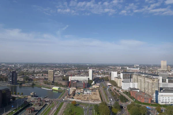 Bekijk Van Bovenaf Grachten Wegen Skyline Van Rotterdam — Stockfoto