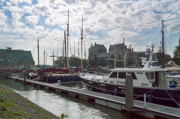 Roterdão Holanda Outubro 2018 Vista Navios Barcos Atracados Porto Veerhaven — Fotografia de Stock