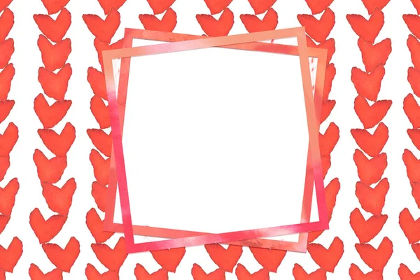 Watercolor Square Frame Copy Space Read Watercolor Hearts Decor Background — Stock Photo, Image