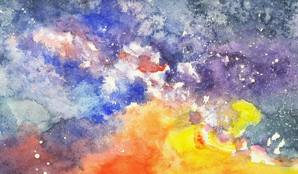 Акварель Закат Небо Млечный Путь Звезды — стоковое фото