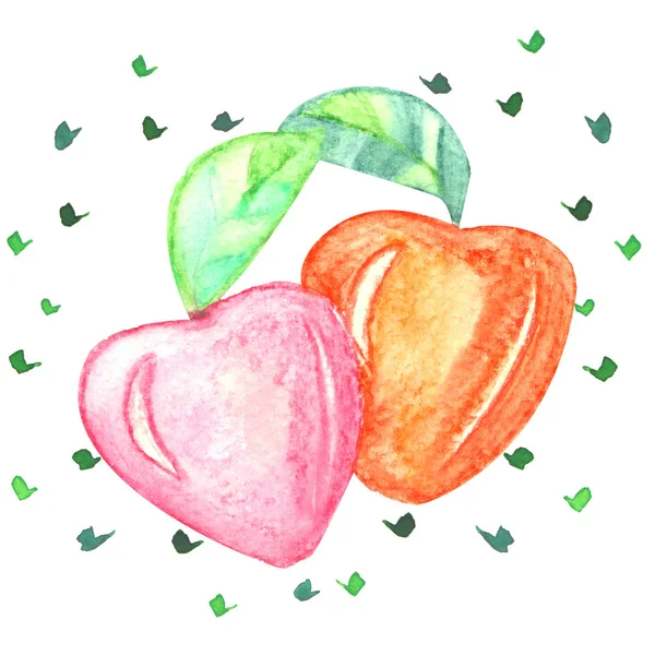 Manzanas Forma Corazón Con Corazones Verdes Fondo —  Fotos de Stock