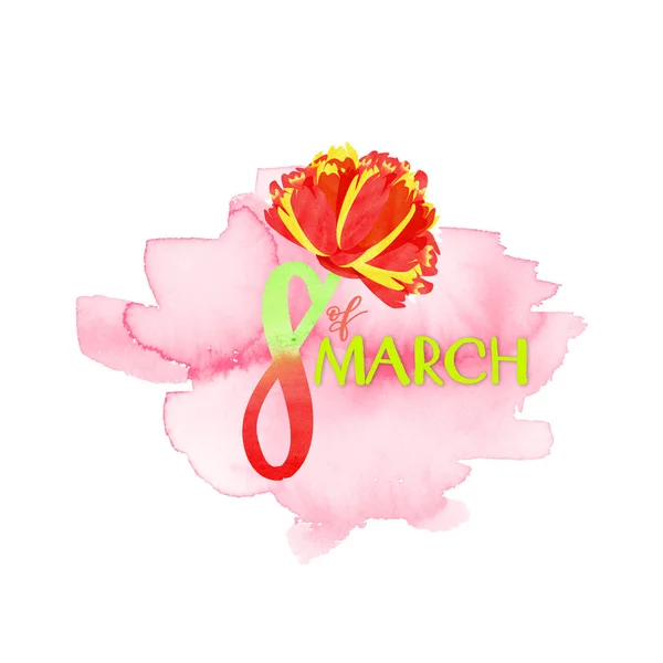 Марта Знак Розовом Акварельном Фоне Украшен Тюльпаном — стоковое фото