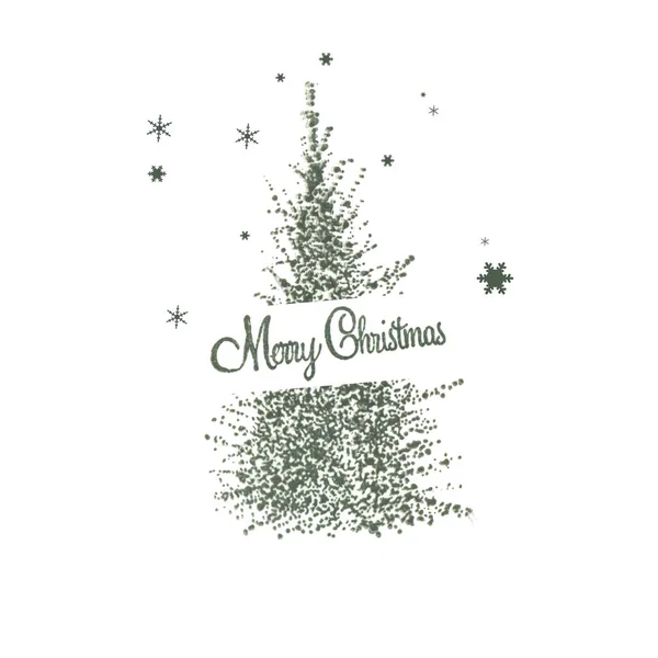 Σκούρο Χριστουγεννιάτικο Δέντρο Νιφάδες Χιονιού Και Ευχές — Φωτογραφία Αρχείου