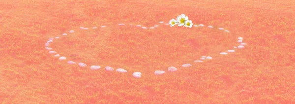Streszczenie Obrazy Poziome Kształcie Serca Wykonany Kamieni Udekorowane Kwiatami Tle — Zdjęcie stockowe