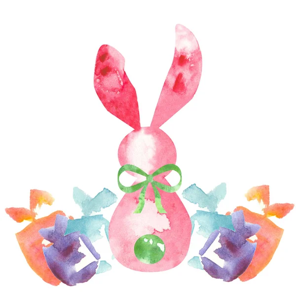 Абстрактная Спина Милый Розовый Кролик Акварель Куча Подарков Изолированы Белом — стоковое фото