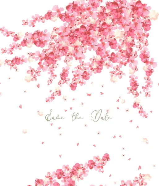 Zapisz projekt karty daty z akwarela różowy Sakura — Zdjęcie stockowe