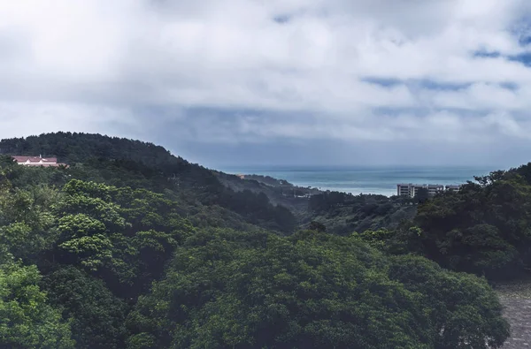 Jour nuageux paysage subtropical avec vue sur la mer au loin — Photo