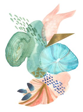 Altın elementli suluboya şekiller çizgiler veya pastel renklerde noktalar