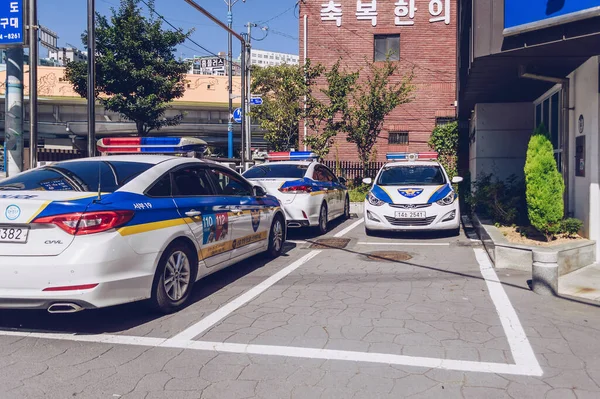 Busan Coreia Sul Setembro 2019 Carros Polícia Estacionados Das Forças — Fotografia de Stock