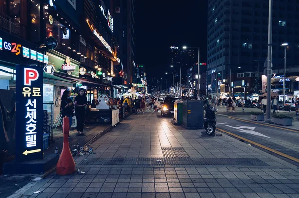 Busan Coréia Sul Setembro 2019 Vista Noturna Rua Com Bares — Fotografia de Stock
