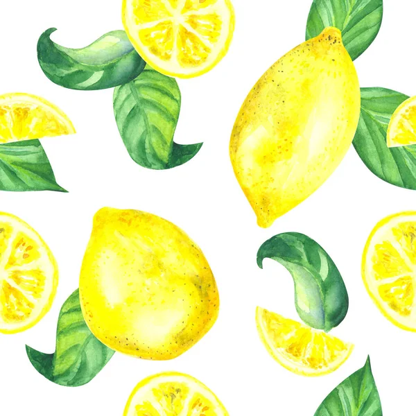 Modello Acquerello Senza Soluzione Continuità Limoni Giallo Brillante Maturo Con — Foto Stock