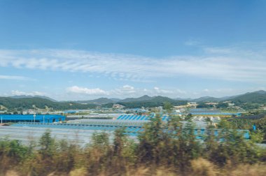 Güney Kore 'nin kırsal kesimindeki sera çatılarında devam eden trenden manzara