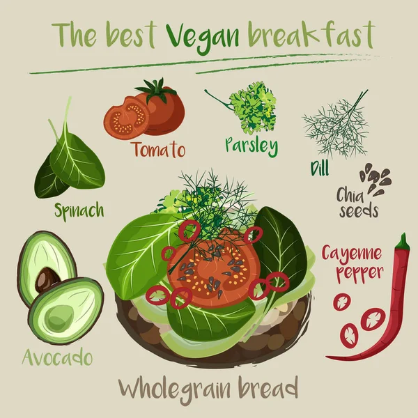 Vektorová Ilustrace Veganského Snídaňového Jídla Plného Výživy — Stockový vektor