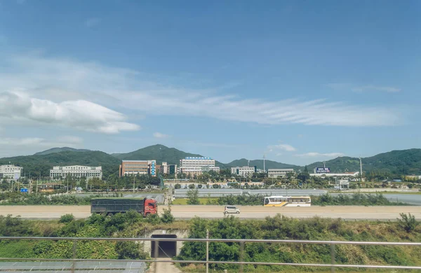 South Korea September 2019 View Train Window Korean Suburban Landscape — Stock Photo, Image