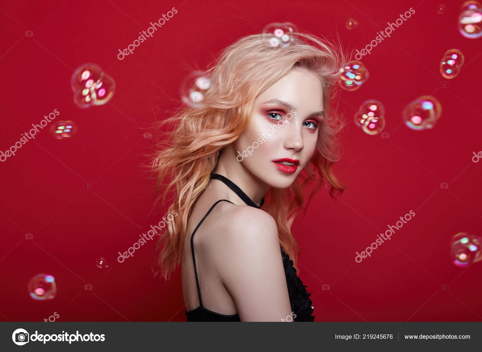 Portrait Sexy Fashion Beautiful Blonde Woman Bright Makeup Posing