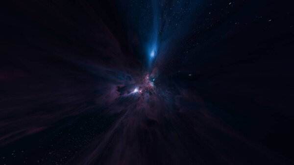 mesmerizing view of a vibrant cosmic nebula reveals swirling clouds of gas illuminated by distant stars. scene captures the grandeur of deep space, showcasing its ethereal beauty. 3d render