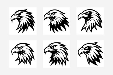 Logolar, markalaşma ve yaratıcı projeler için tasarlanmış bir kartal kafası ikonu koleksiyonu. Gücünü, özgürlüğünü ve vahşi yaşamdan esinlenilmiş tasarımlarını modern tarzda sergilemek için mükemmel..