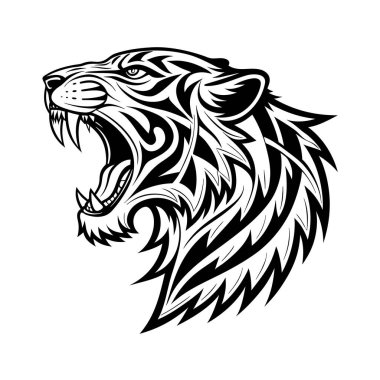 Kabile desenli ayrıntılı kaplan yüzü dövmeler, logolar, posterler ve dekoratif sanat eserleri için mükemmel güç ve kültürel sembolizm..