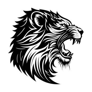 Kabile desenli ayrıntılı kaplan yüzü dövmeler, logolar, posterler ve dekoratif sanat eserleri için mükemmel güç ve kültürel sembolizm..