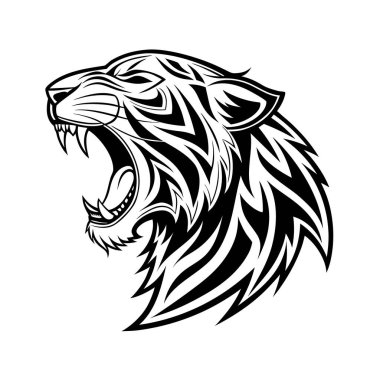 Kabile desenli ayrıntılı kaplan yüzü dövmeler, logolar, posterler ve dekoratif sanat eserleri için mükemmel güç ve kültürel sembolizm..