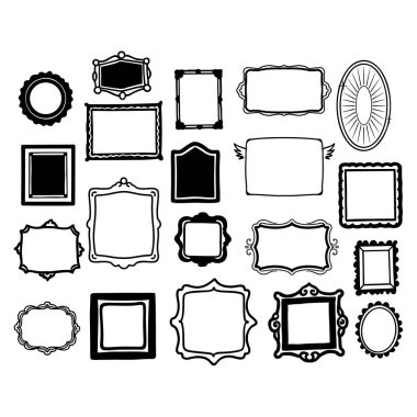 Klasik kare ve dikdörtgen kenarlı zarif el yapımı çerçeve koleksiyonu. Yaratıcı projeler, davetiyeler, etiketler ve dekoratif tasarımlar için mükemmel..