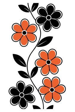 Zarif çiçekleri ve detaylı taç yaprakları olan şık bir turuncu ve siyah çiçek arkaplanı. Dijital sanat, tekstil baskıları, duvar kağıtları, davetiyeler ve modern tasarım projeleri için mükemmel..