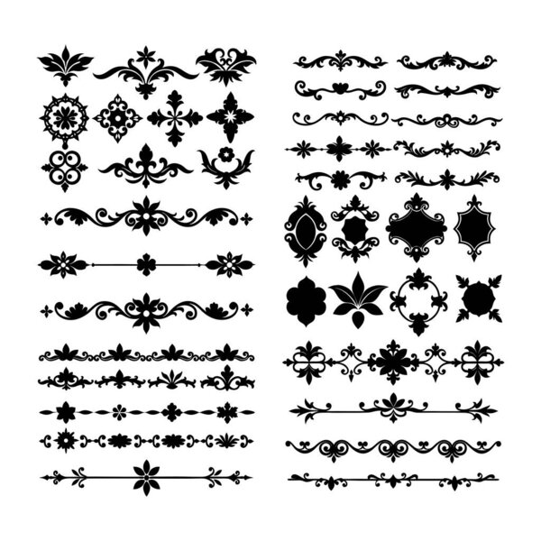 Курируемая коллекция силуэтов, украшающих границы, с элегантными рамками, расцветом и узорами. Перфект для приглашений, логотипов, цифрового искусства и креативных дизайнерских проектов.