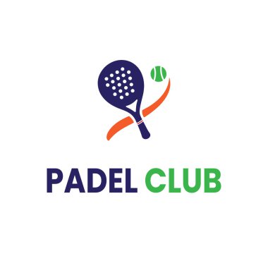 Paddle Raket ve Top Tasarım Elementleri 'nin yer aldığı Modern Padel Kulübü Logosu. Canlı renklerde raket ve top içeren Padel Kulübü logosu tasviri. Padel 'le ilgili projelerde spor markalaşması, takım kimliği ve kulüp tasviri için mükemmel..