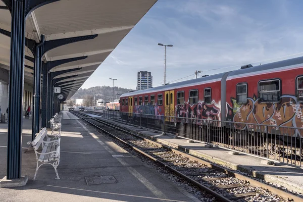 Quai Vide Par Une Journée Froide Décembre Gare Principale Ljubljana — Photo