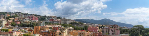 Beautiful Panorama Genoa City Its Colorful Buildings Hills Sunny Day — Stock Photo, Image