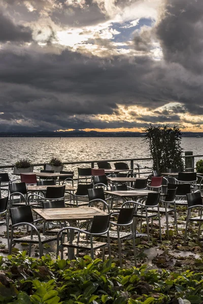 Caffee Teraszon Kívül Bodensee Partján Friedrichshafen Egy Esős Napon November — Stock Fotó