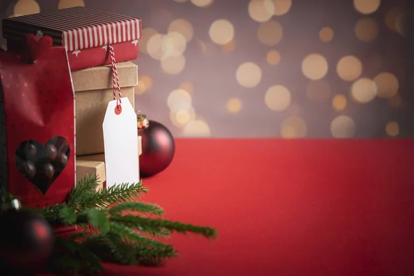 Conceito Presente Natal Com Uma Pilha Caixas Presente Com Uma — Fotografia de Stock