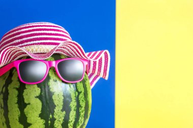 Güneş gözlüğü ve şapka ile sevimli karpuz