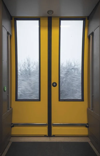 Train automatic door. Interior of a modern train