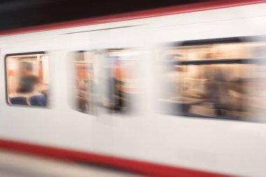 Subway train in motion. Defocused train background