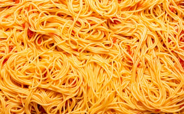 Vue Dessus Avec Spaghettis Cuits Sauce Tomate Fond Avec Une — Photo