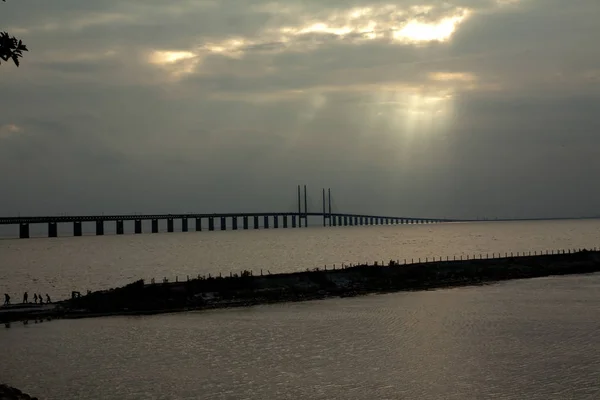 Oresund Bridge Sunset Sweden Denmark Malmo — Stock Photo, Image