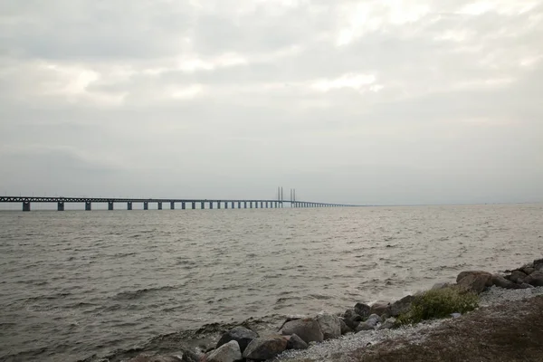 Oresund Bridge Sunset Sweden Denmark Malmo — Stock Photo, Image