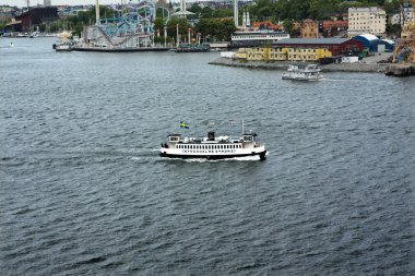 Stockholm, İsveç - 20 Haziran 2018 küçük gemi Stockholm, İsveç'te yolcu taşıma