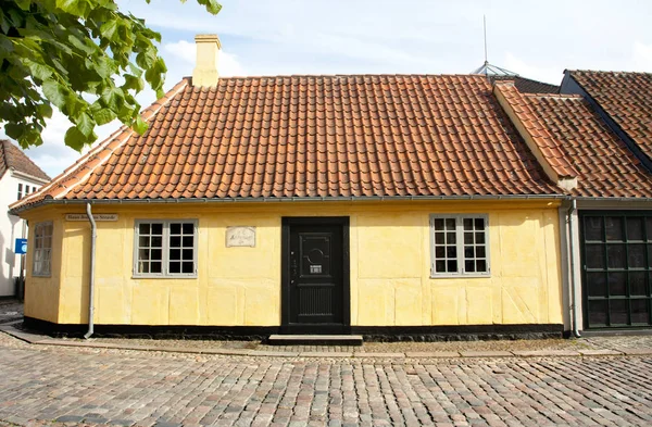 Cidade Velha Odense Dinamarca Cidade Natal Andersen Casa Amarela Berço — Fotografia de Stock