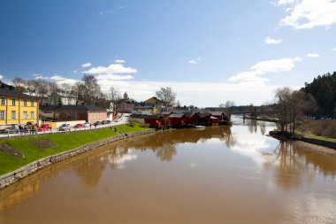 Porvoo eski şehir merkezi panorama görünümü, Finlandiya