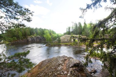 Kymijoki Nehri suları Finlandiya'da yaz peyzaj
