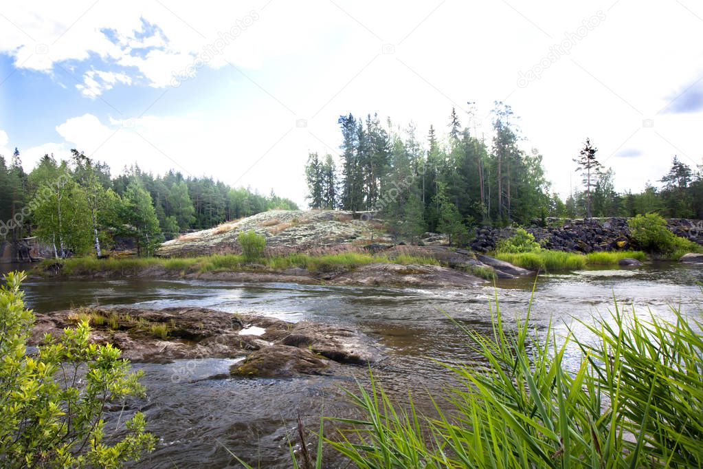 Summer landscape of Kymijoki river waters in Finland