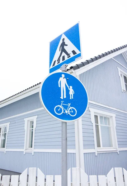 Пешеходный Переход Пешеходные Дорожные Знаки Велосипедист — стоковое фото