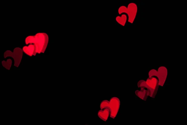 Červené Srdce Bokeh Černé Pozadí Fotka — Stock fotografie